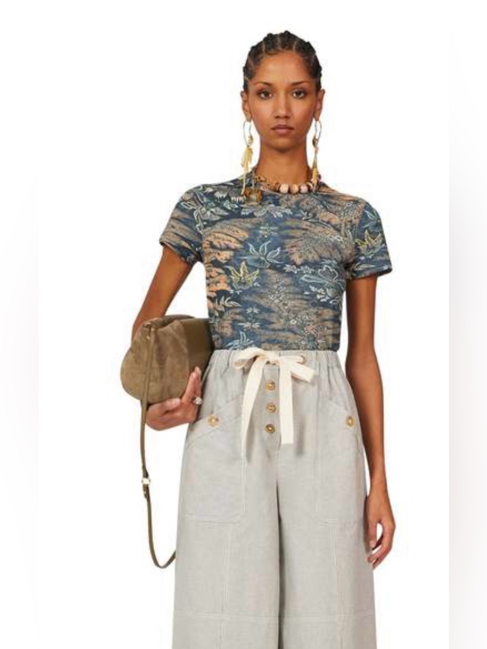 Ulla Johnson Estelle T-Shirt Waimea Resort Blue Floral Short Sleeve Tee - Picture 3 of 10